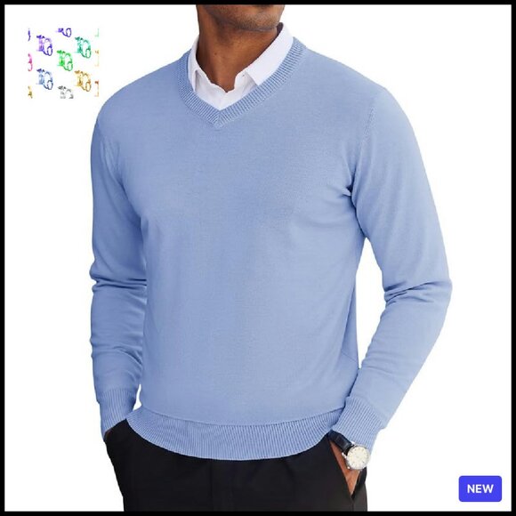 Other - Lightweight V-Neck Pullover Sweater Classic Knitted Slim Fit Layering Essential